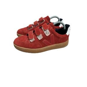 VEJA Recife Sneakers Womens 5 EU 36 Red Orange Suede Triple Strap Shoes V-12